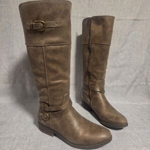 Denver Hayes Tall Brown Over-the-Knee Buckle Boots
